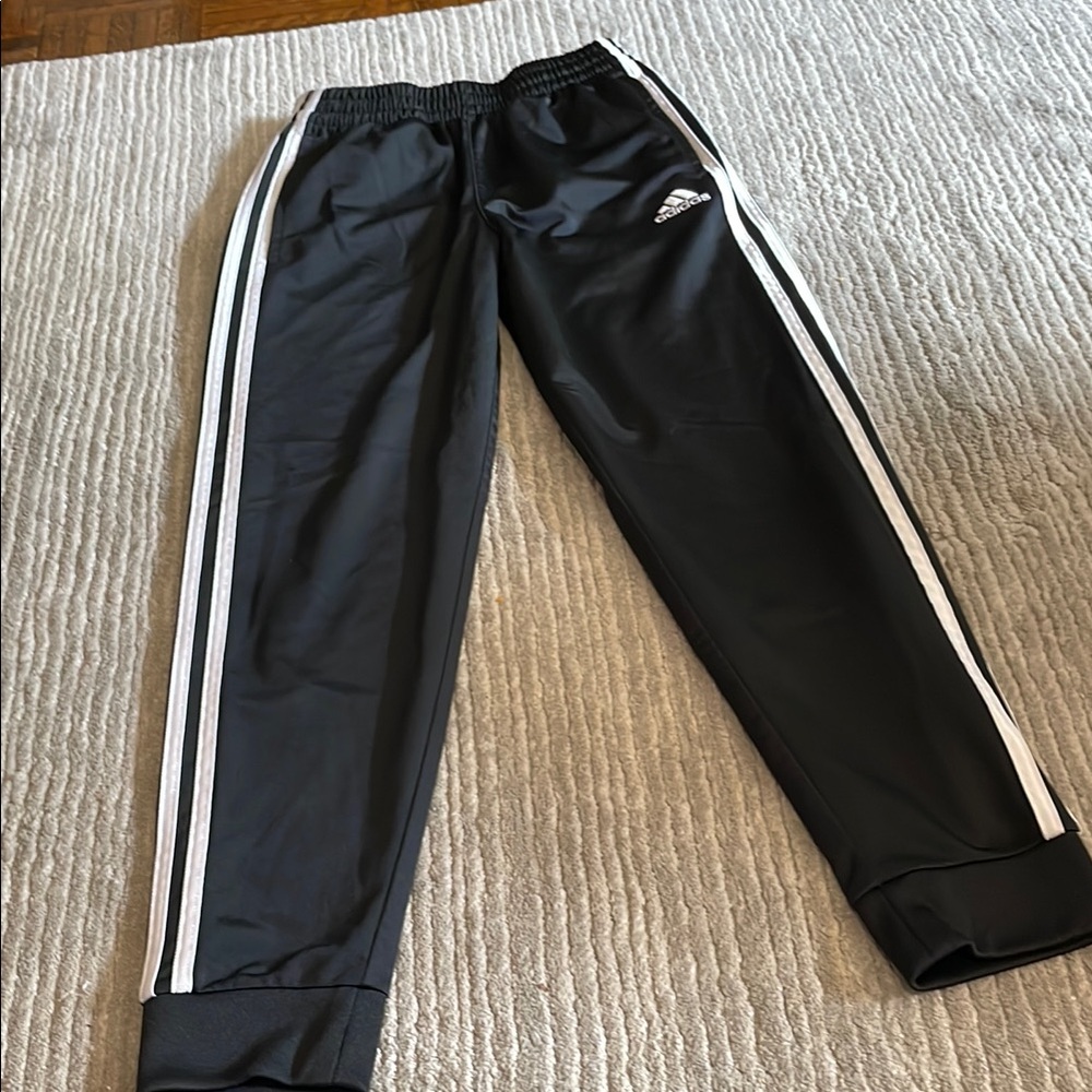 Adidas Black and White Sweatpants with Iconic Stripes